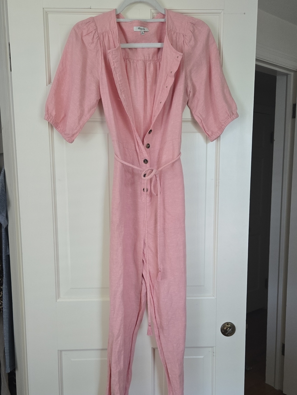 Like New Madewell Pink Womens One-Piece Jumpsuit with Tie Waist